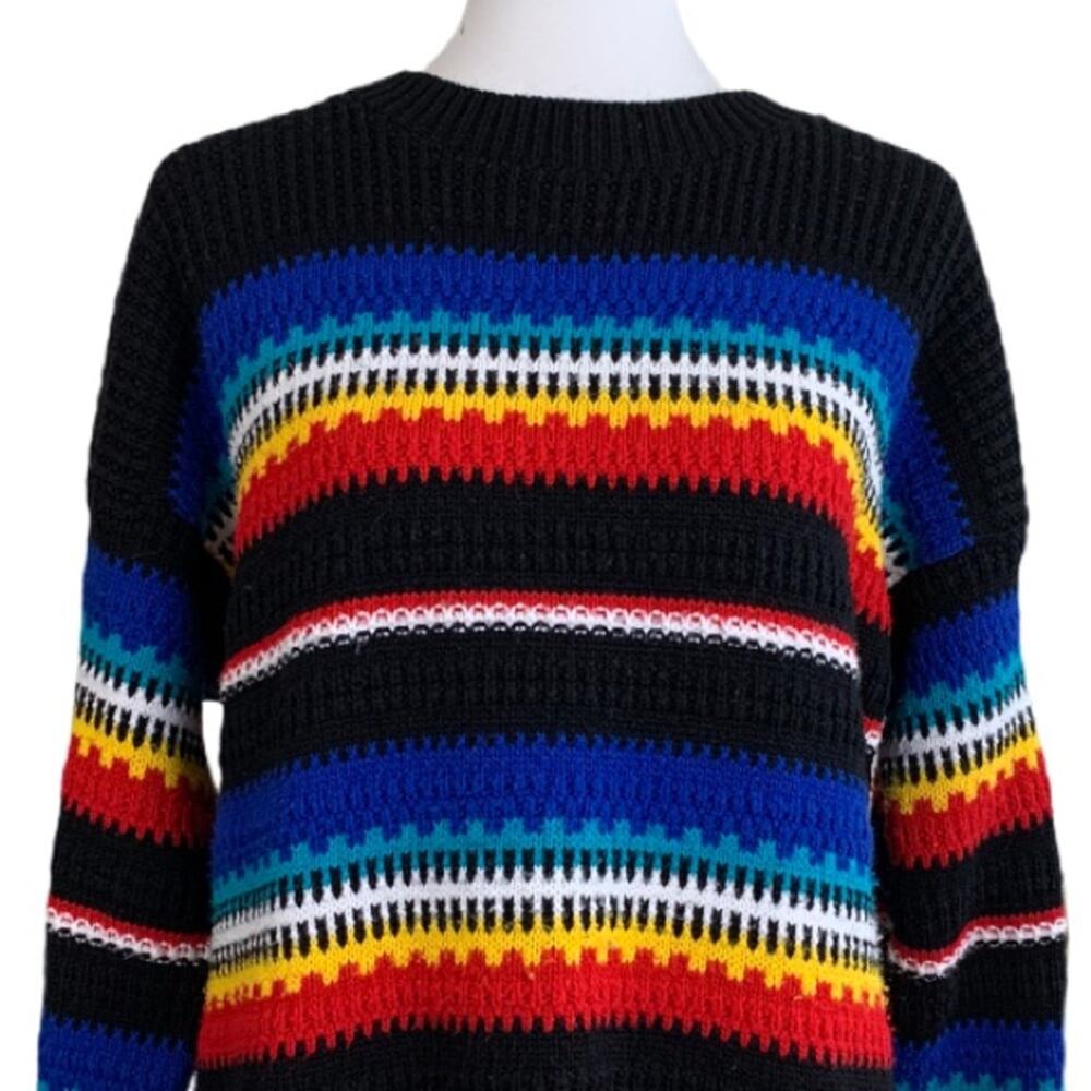 Vintage Cuddle Knit Women's Retro 80's Black Stripe Tunic Sknit Sweater Large - Picture 5 of 12